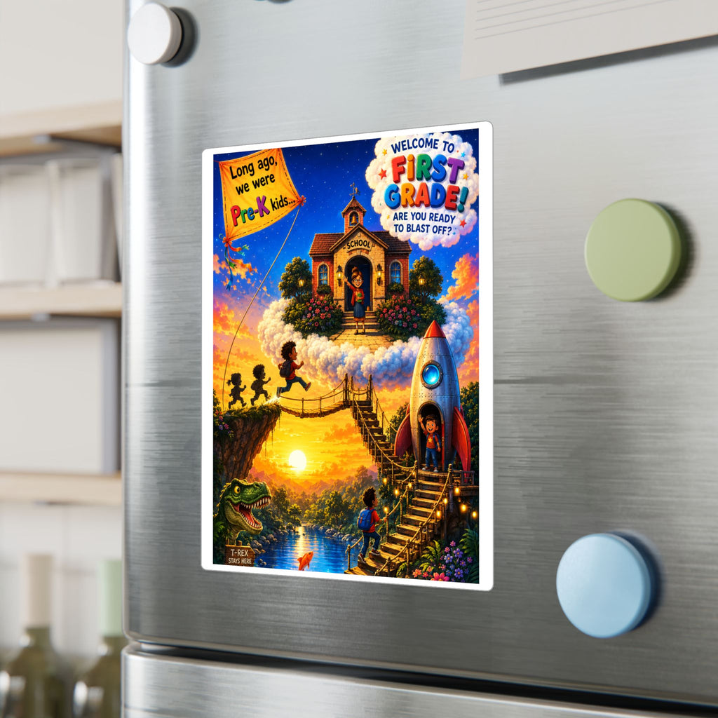 First Grade Adventure Kiss-Cut Vinyl Sticker — "Welcome to First Grade!" School Decal