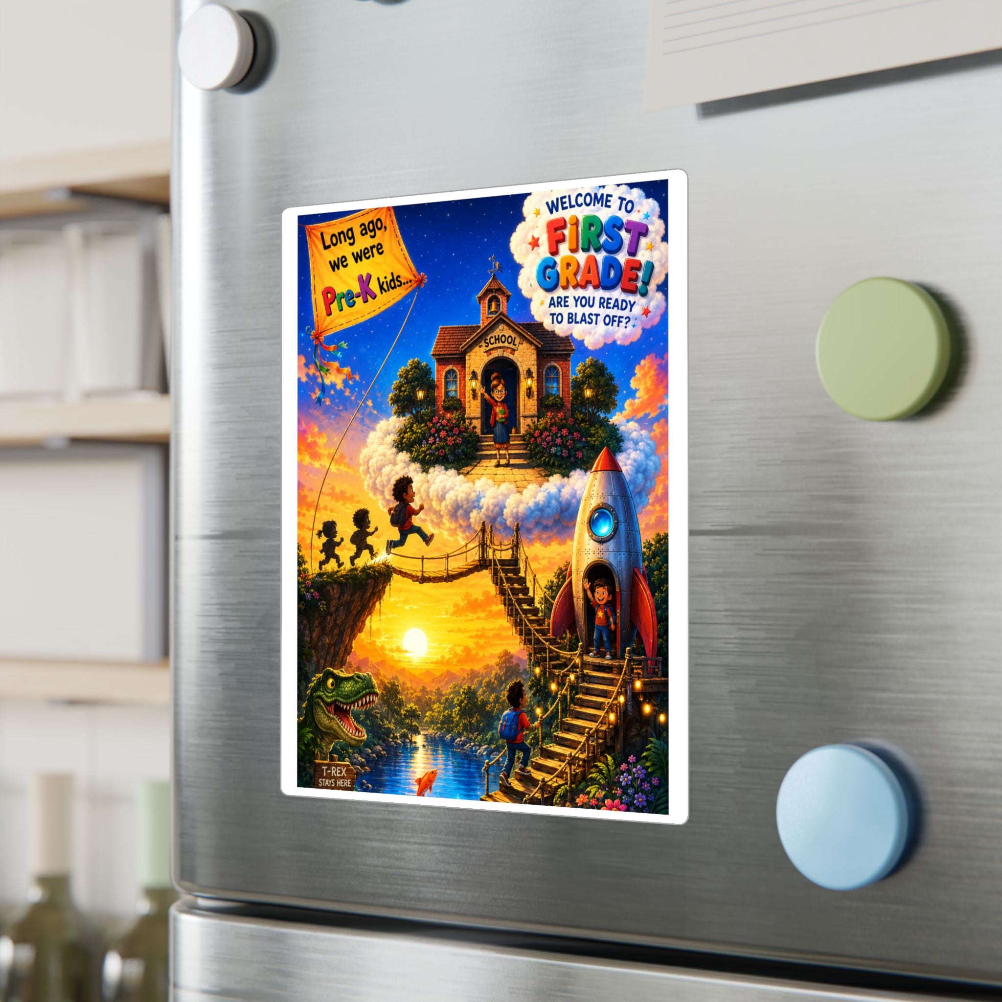 First Grade Adventure Kiss-Cut Vinyl Sticker — "Welcome to First Grade!" School Decal