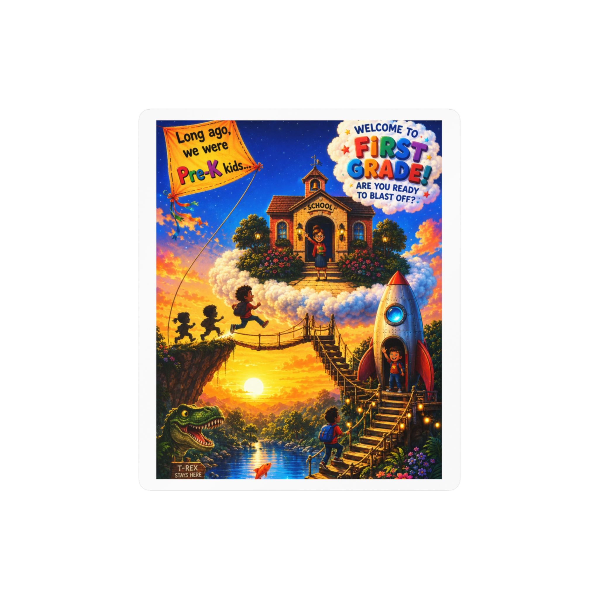 First Grade Adventure Kiss-Cut Vinyl Sticker — "Welcome to First Grade!" School Decal
