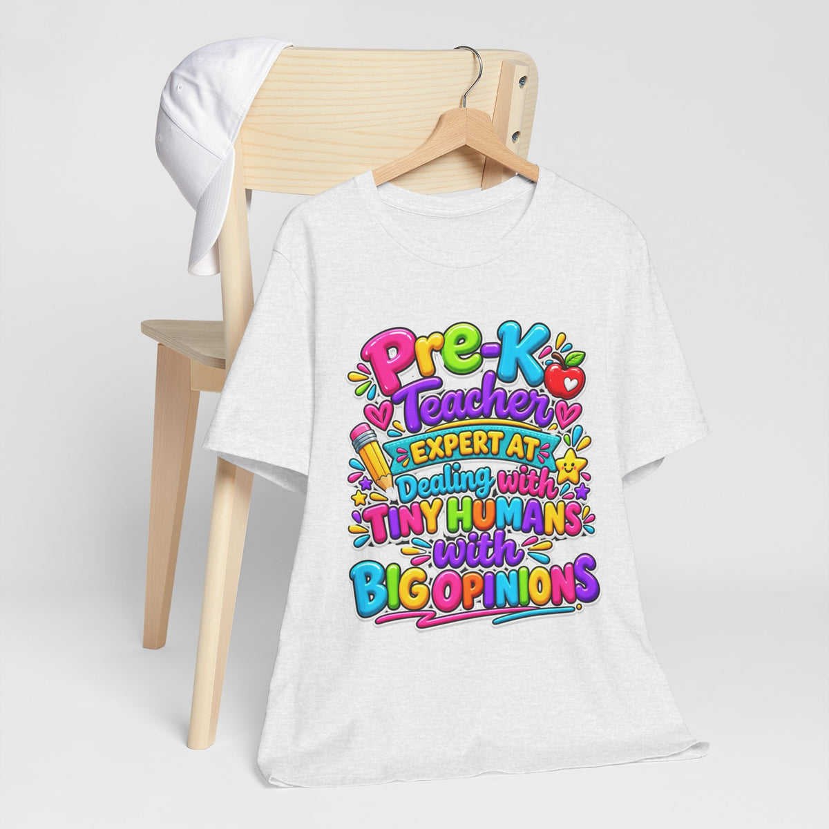 Pre-K Teacher T-Shirt - "Expert at Dealing with Tiny Humans with Big Opinions" Colorful Teacher Gift