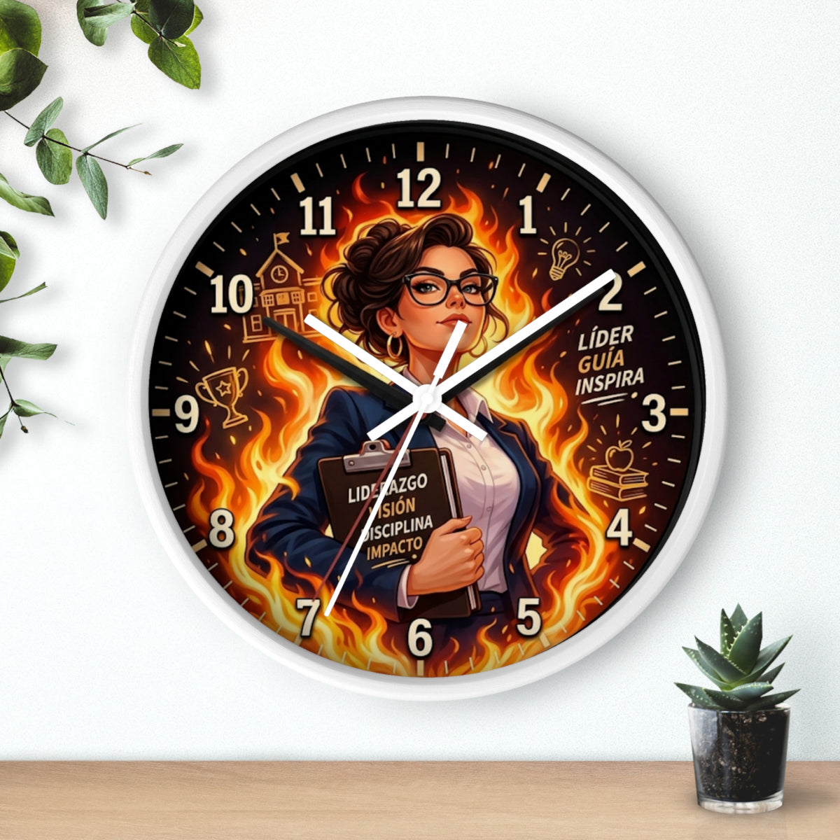 Motivational Leader Wall Clock, Liderazgo y Éxito Modern Wall Art Decor for Office, Classroom, Teacher & Principal Gift