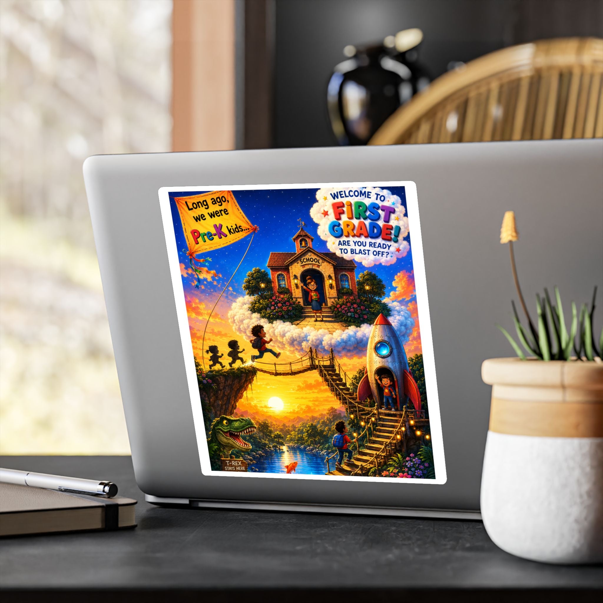 First Grade Adventure Kiss-Cut Vinyl Sticker — "Welcome to First Grade!" School Decal