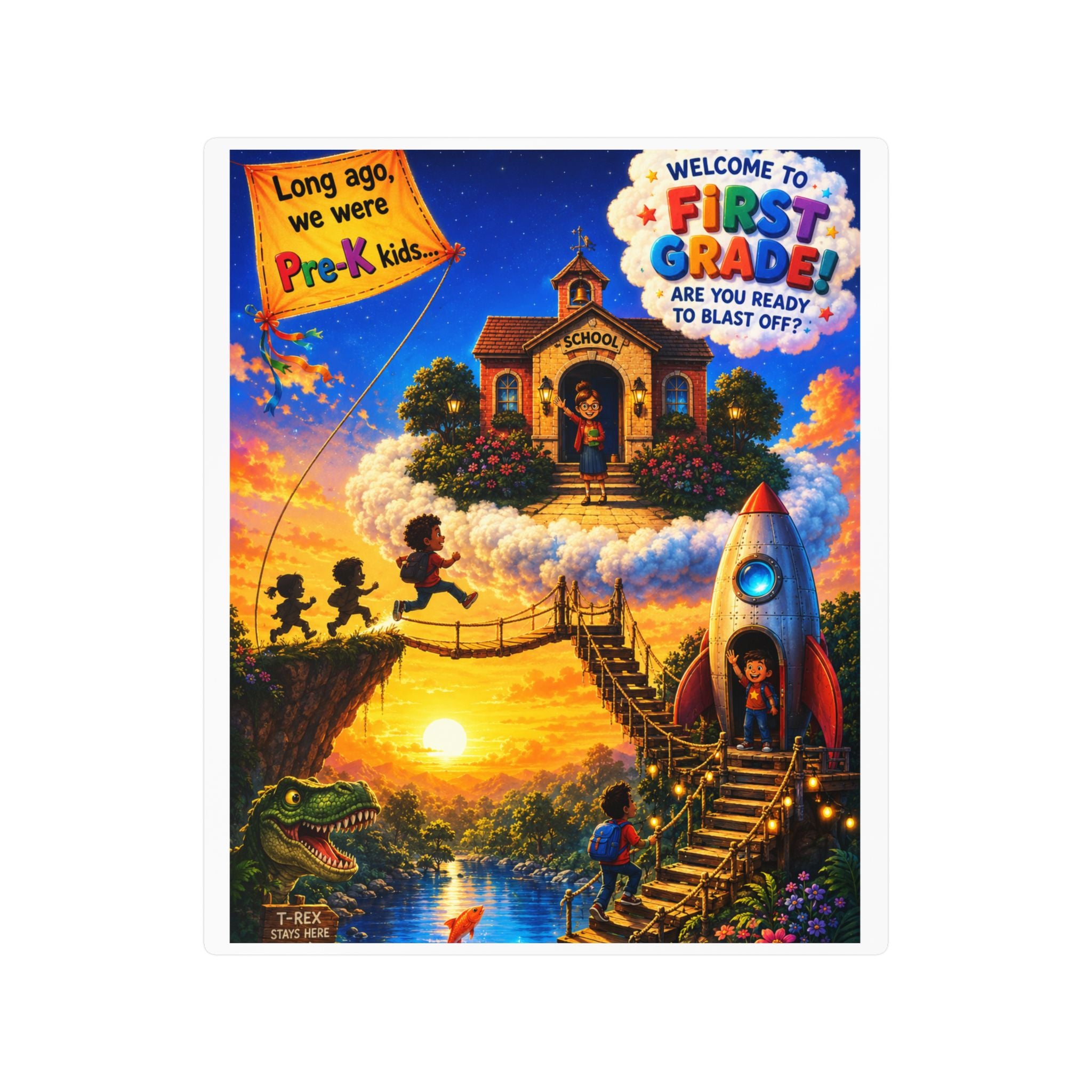 First Grade Adventure Kiss-Cut Vinyl Sticker — "Welcome to First Grade!" School Decal