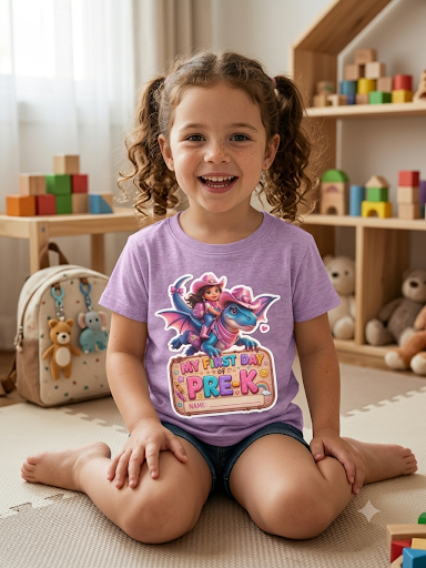 My First Day of Pre-K Die-Cut Sticker — Cute Dragon Cowgirl Back-to-School Name Label