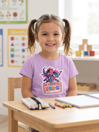 Mi Primer Día de Pre-K Die-Cut Sticker — Cute Dragon Cowboy Preschool Name Label