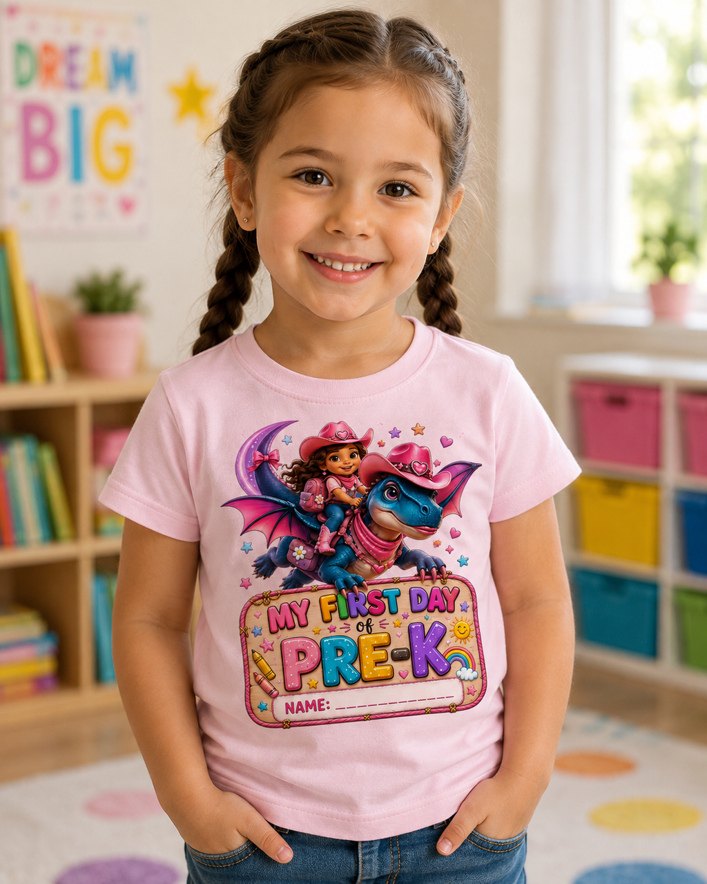 My First Day of Pre-K Die-Cut Sticker — Cute Dragon Cowgirl Name Label