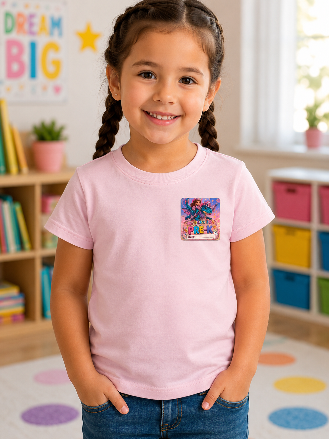 My First Day of Pre-K Die-Cut Sticker — Cute Dragon Cowgirl Name Label