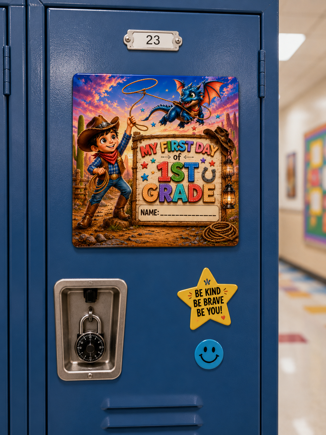 My First Day of 1st Grade Die-Cut Sticker — Cowboy & Dragon Back-to-School