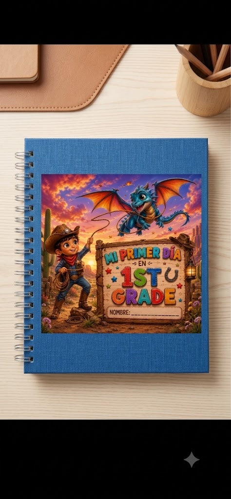 Mi Primer Día en 1º Grado - Die-Cut Sticker (Cute Dragon & Cowboy Back-to-School)