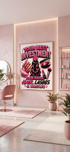 Rolled Poster — "Investment: Your Nails, Hair, Makeup" Pink Glam Beauty Wall Art