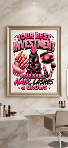 Rolled Poster — "Investment: Your Nails, Hair, Makeup" Pink Glam Beauty Wall Art