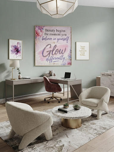 Inspirational Satin Poster - "Glow Differently" Floral Motivational Wall Art