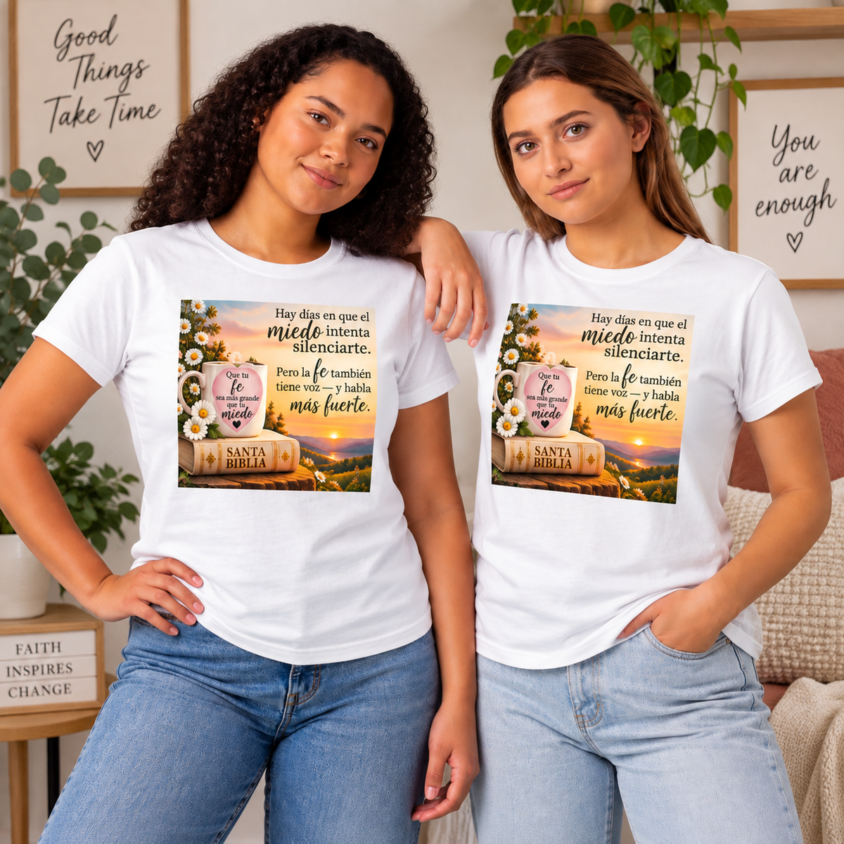 Camiseta Cristiana en Español – Fe Sobre el Miedo | Regalo de Fe e Inspiración | Christian Faith T-Shirt