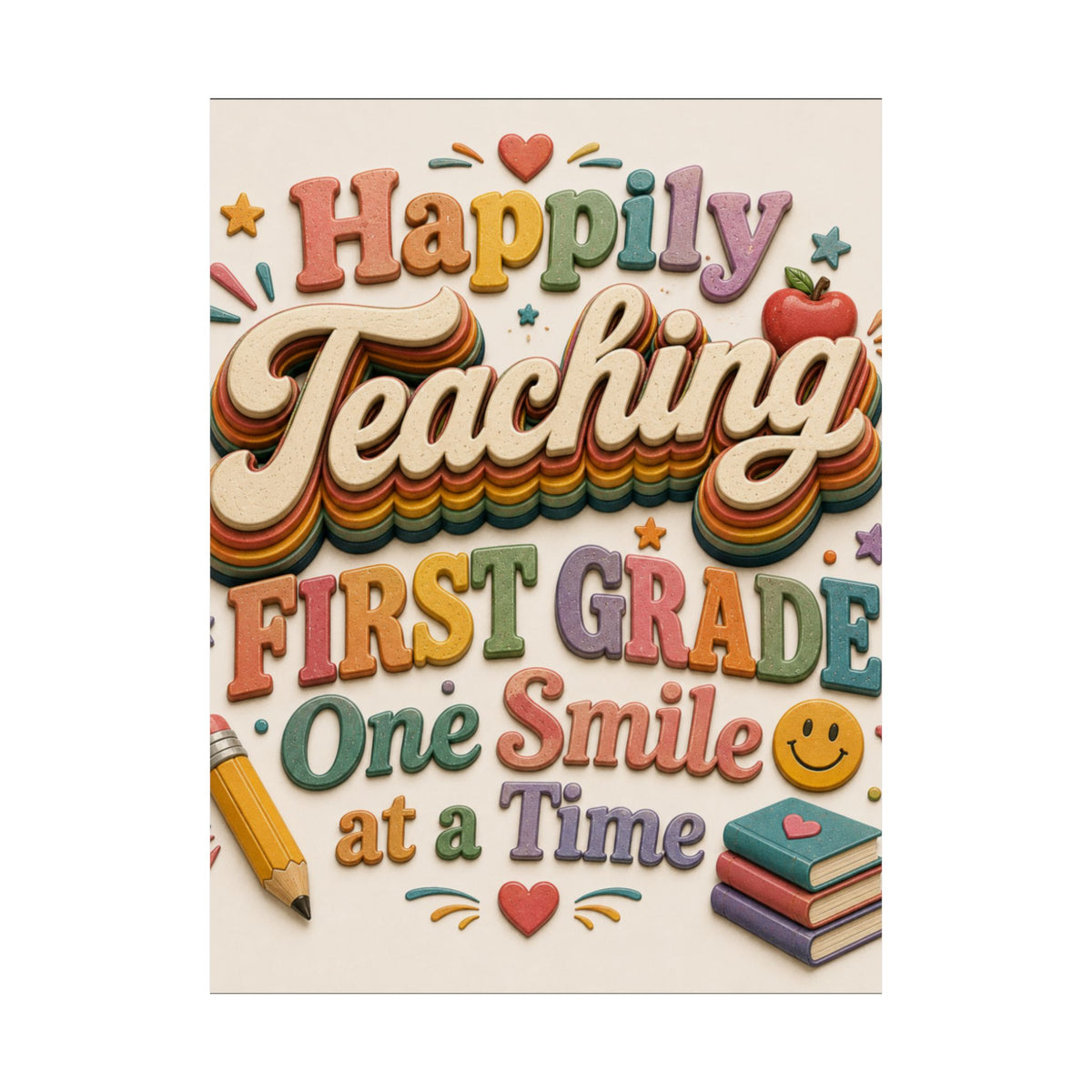 Happily Teaching First Grade: One Smile at a Time" Matte Vertical Wall Art| Colorful Classroom Door Decor 18x24"