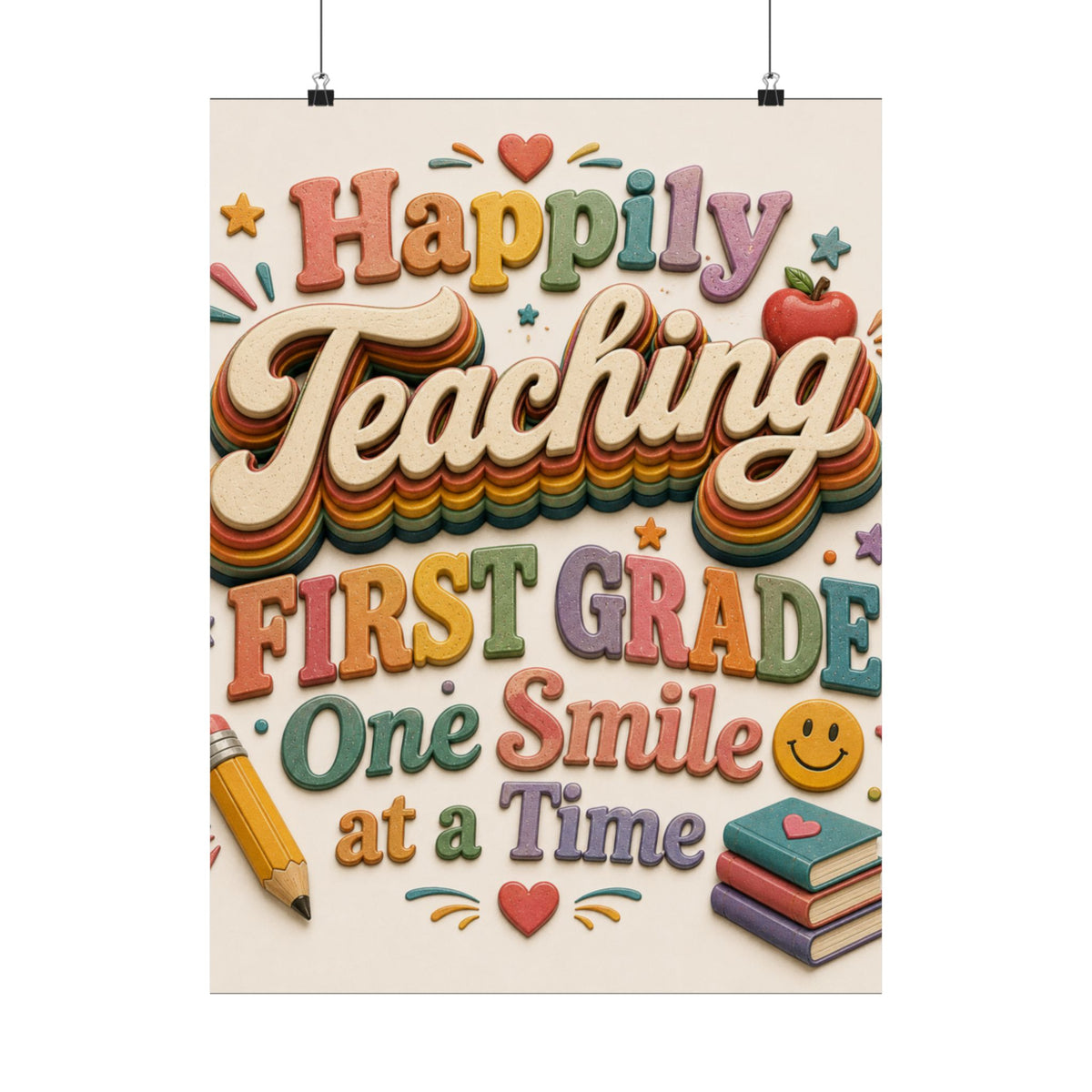 Happily Teaching First Grade: One Smile at a Time" Matte Vertical Wall Art| Colorful Classroom Door Decor 18x24"