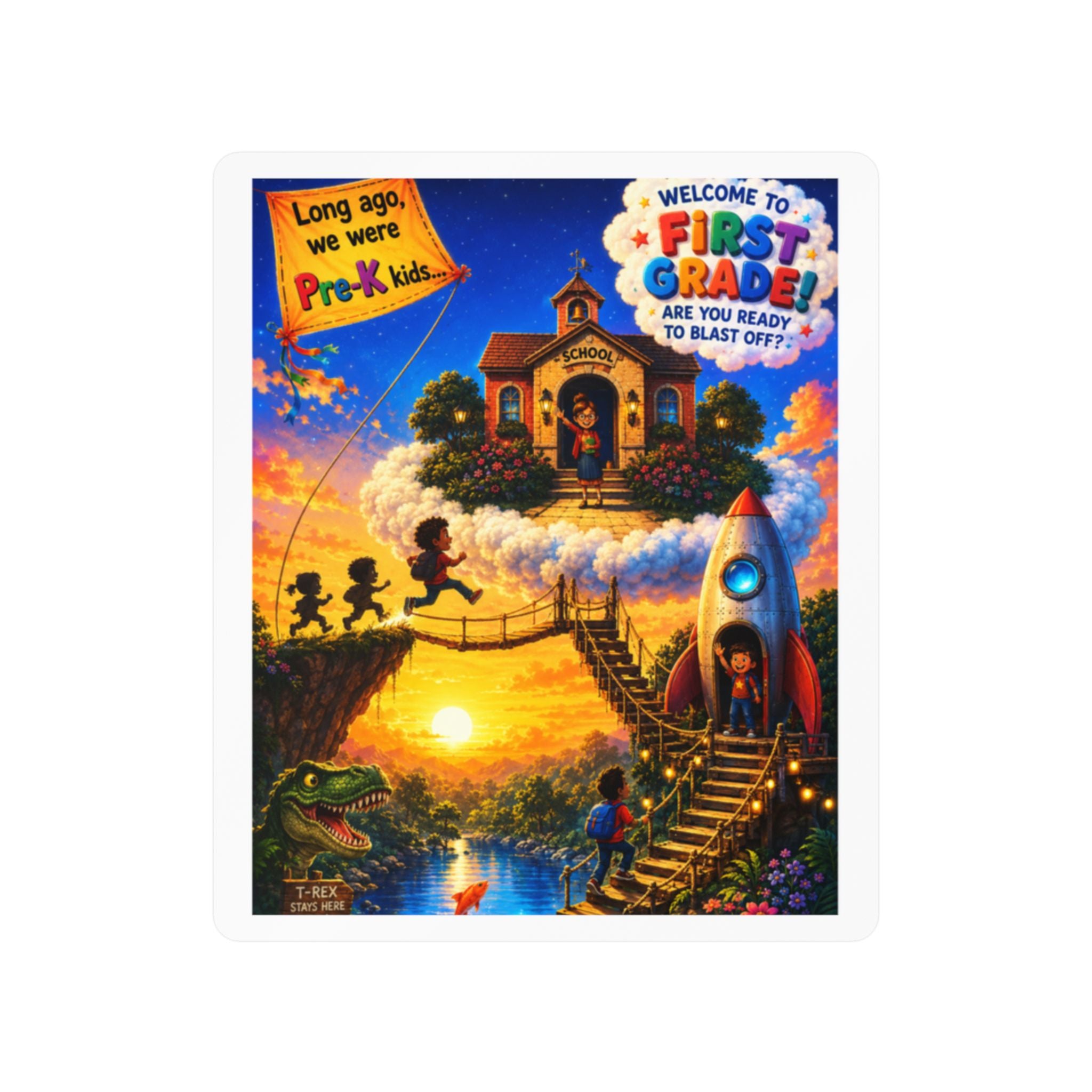 First Grade Adventure Kiss-Cut Vinyl Sticker — "Welcome to First Grade!" School Decal