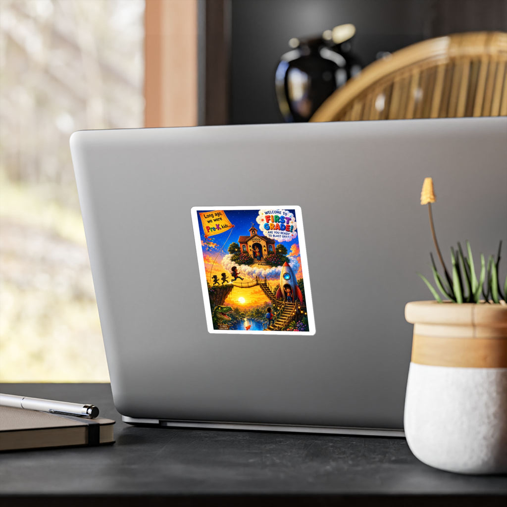 First Grade Adventure Kiss-Cut Vinyl Sticker — "Welcome to First Grade!" School Decal