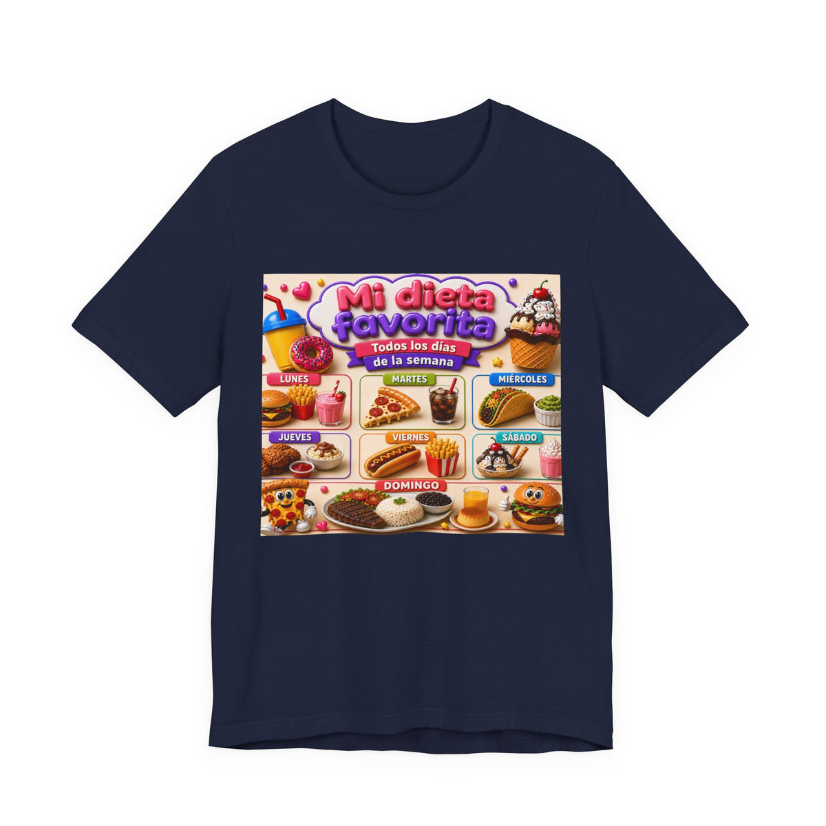 T-Shirt — "Mi dieta favorita: Todos los días de la semana" (Daily Favorite Foods Graphic Tee)