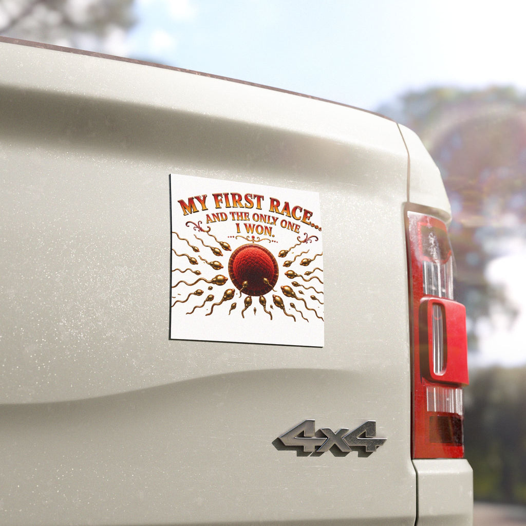 Car Magnet - "My First Race and The Only One I Won" Sperm & Egg Funny Pregnancy Announcement