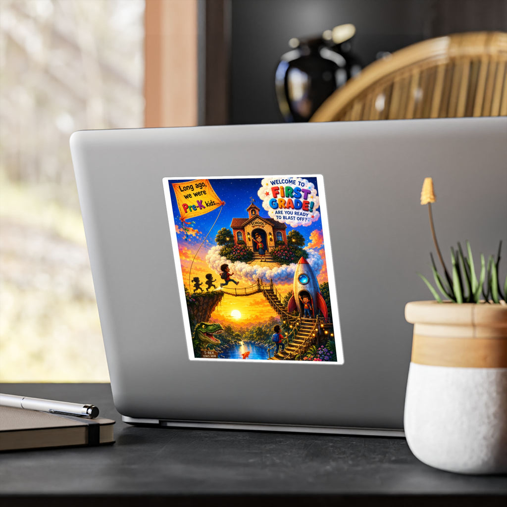 First Grade Adventure Kiss-Cut Vinyl Sticker — "Welcome to First Grade!" School Decal