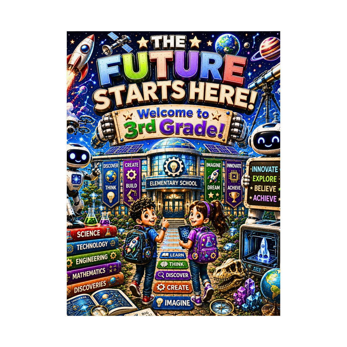 Welcome to 3rd Grade Poster — "The Future Starts Here" Matte Vertical Classroom Print