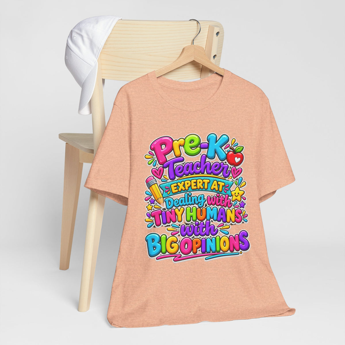 Pre-K Teacher T-Shirt - "Expert at Dealing with Tiny Humans with Big Opinions" Colorful Teacher Gift