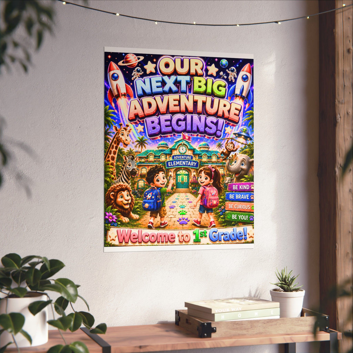 Matte Poster — "Our Next Big Adventure Begins!" Welcome to 1st Grade Classroom Wall Art